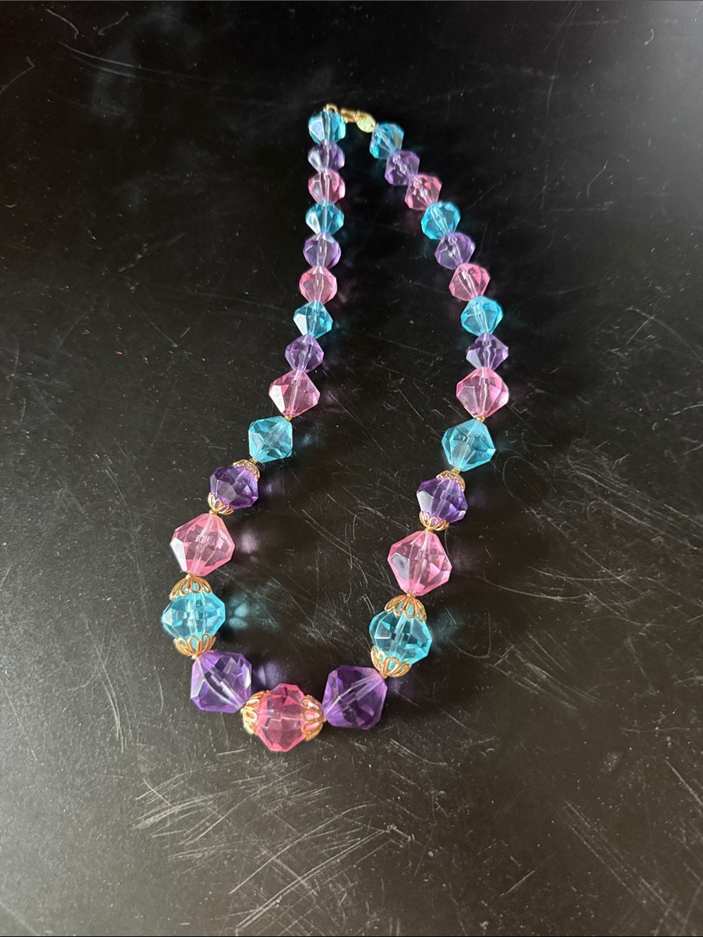 Multicolor Pink Blue Purple Faceted Bead Necklace